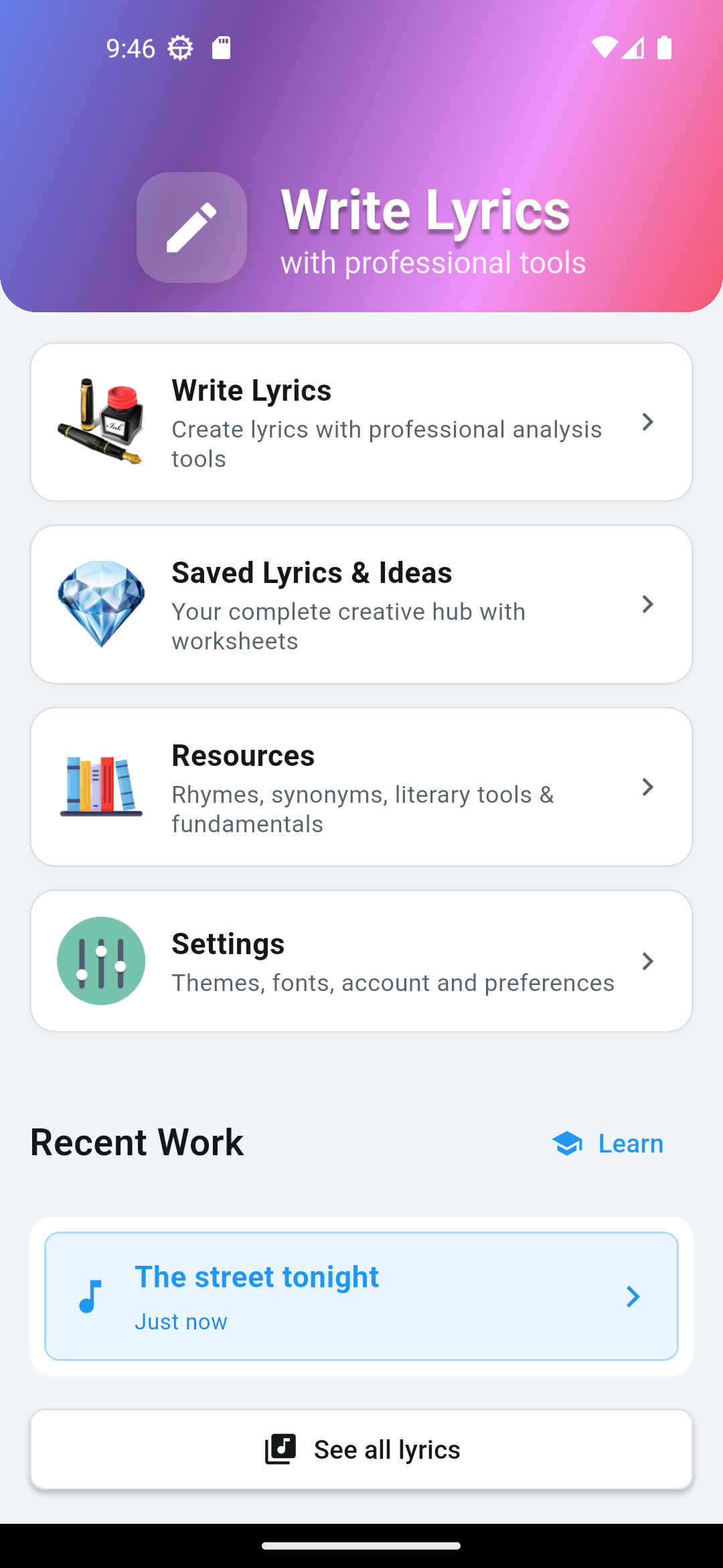 Write Lyrics App Interface