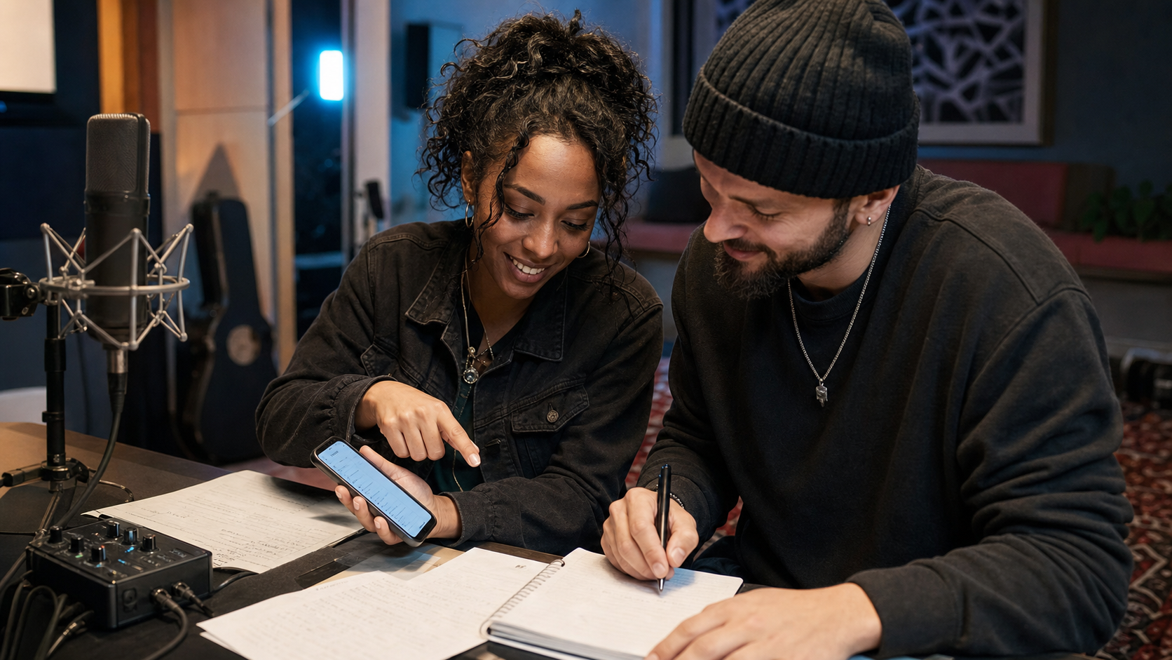 Songwriters working together on lyric ideas